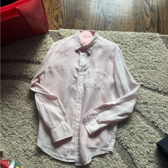 men’s linen abercrombie & fitch long sleeve button up shirt light pink - Picture 1 of 3